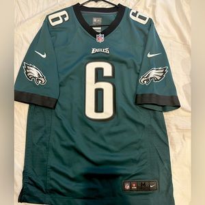 Men's Nike DeVonta Smith Midnight Green Philadelphia Eagles Game Jersey.